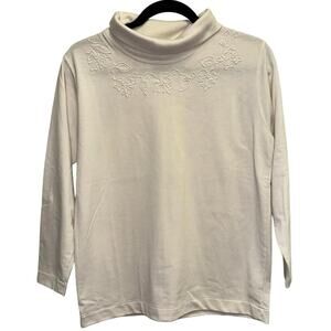 Vintage Blast Petites Cream Embroidered Turtleneck‎ Top Women's